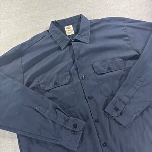 Dickies Mens XLT Navy Blue Long Sleeve Work Shirt Button Down 574DN Tall